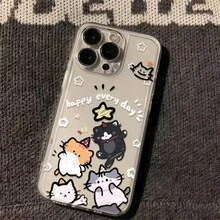 可爱卡通快乐猫咪图案，兼容 17 Pro Max，太空主题，16/15/14/13/12/11 个性化全包防震手机壳 - 無色 - 查看 4