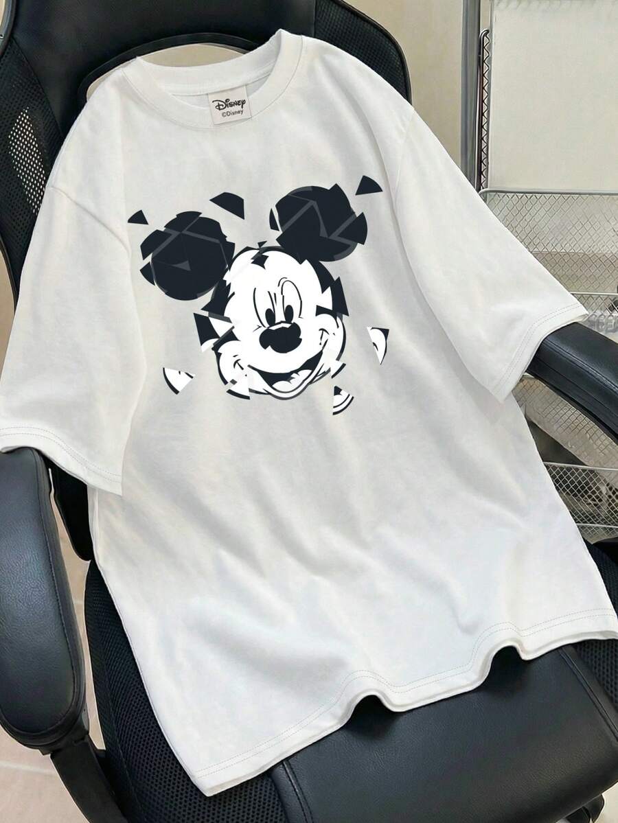 Disney 复古街头风T恤，饰有米老鼠标志印花，采用优质面料制成。男士圆领短袖T恤。 - 白色 - 查看 1