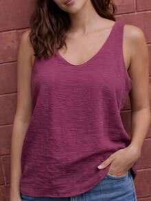 Women's Tank Top With Wide Straps In Duna Fabric, Modern Design, Double Lining, Sizes S M L XL - Burdeos - Ver 2