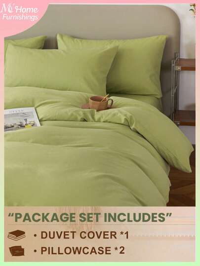 3 delar ljusgrönt sängkläderset - 1 påslakan och 2 örngott, mjuk och bekväm hemtextil, mjuk och hudvänlig, flera färger tillgängliga, lämplig för studenthem, enkel och moderiktig heminredning, mjuk och bekväm sängkläderset för sovrum, moderiktigt set, maskintvättbar, ingen fyllning