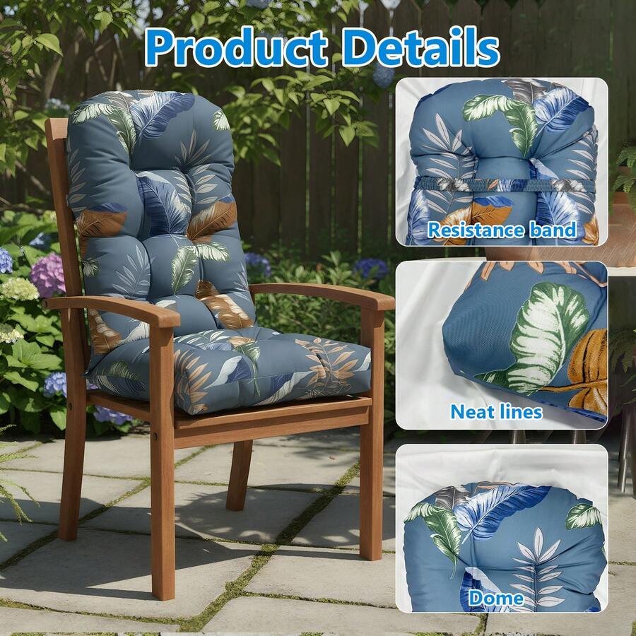 High-Back Chair Cushions, Waterproof And Colorfast, Rocking Chair Cushions For Indoor And Outdoor Use, Adirondack Chair Cushions, Garden Chair Cushions, Upholstered Cushions, High-Back Seat Cushions - 藍色樹葉 - 查看 1