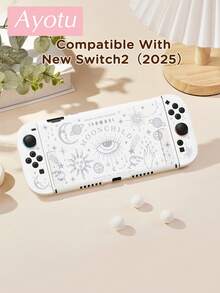 Ayotu 适用于 2/Switch NS/Switch OLED 的线条艺术日月星辰图案保护壳,新一代 TPU 软壳,通用游戏手柄保护套,Switch 手柄保护壳,Switch 游戏配件,防摔、防滑、防刮,时尚美观,适合作为秋季浪漫/返校季/情人节/圣诞节/万圣节礼物 - 彩色 - 查看 6