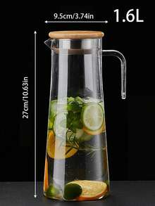 1件裝竹蓋耐熱透明飲料水壺，附手把與濾孔，大容量冰茶、檸檬水、果汁用，適合居家廚房與用餐使用 - 彩色 - 查看 14