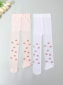 2/6-Pack Girls' Cherry Print Tights/Pantyhose, Ultra-Thin And Breathable Leggings For Spring And Summer. - Multicolor - View 36