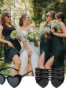 4副/套、6副/套、8副/套黑色心形太阳镜套装，婚礼派对回礼，花卉感谢卡，眼镜配欧根纱袋，16件套=4副眼镜+4个袋子+4个标签+4根绳子，新娘送礼会套装，时尚太阳镜，适合新娘送礼会、派对礼物、宾客礼物 - 黑色 - 查看 6