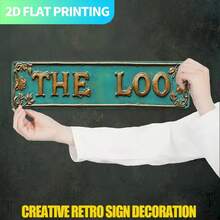 2D Flat, 1pc Vintage Bathroom Or Kitchen Wall Decor - "THE LOO" Metal Sign, Teal And Gold, Size 39.88x9.91cm, Large Farmhouse Decor, Pre-Drilled Holes For Easy Hanging - Perfect Housewarming Gift, Suitable For Home, Porch Or Gothic Interior, 2D, 2D Flat - 1PC - View 6