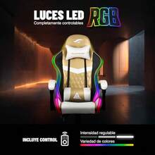 Silla Gamer PlayFever Delta Luz RGB Escritorio Ergonómica Reclinable y Ajustable Soporte Lumbar y Espalda Estilo y Funcionalidad Dorado - Dorado - Ver 3