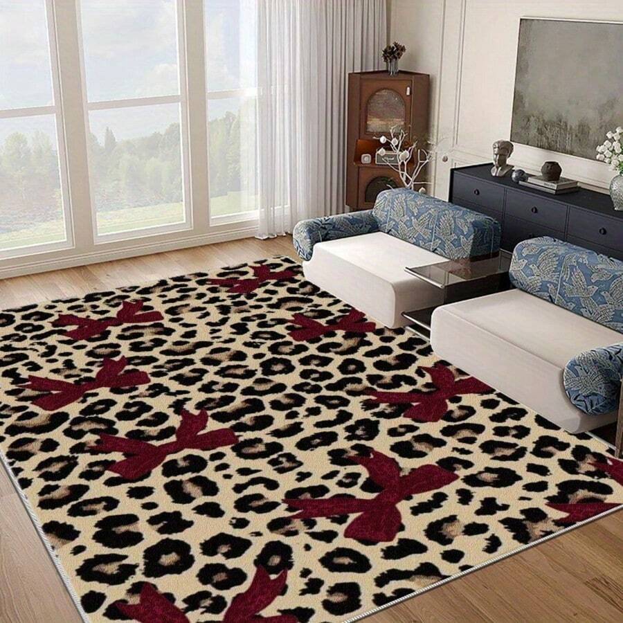 1pc Leopard Print Rug, Red Lips Rug, Pop Art Rug, Bold Statement Area Rug, Funky Living Room Decor, Animal Print Rug,84*60inch,Perfect Choice For Christmas ,Stylish And High-Quality Rugs, Perfect For Christmas Decorations And Gifts Home Decor - Multicolor - View 1