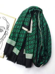 1条几何格纹时尚围巾，适合日常使用 - 彩色 - 查看 3