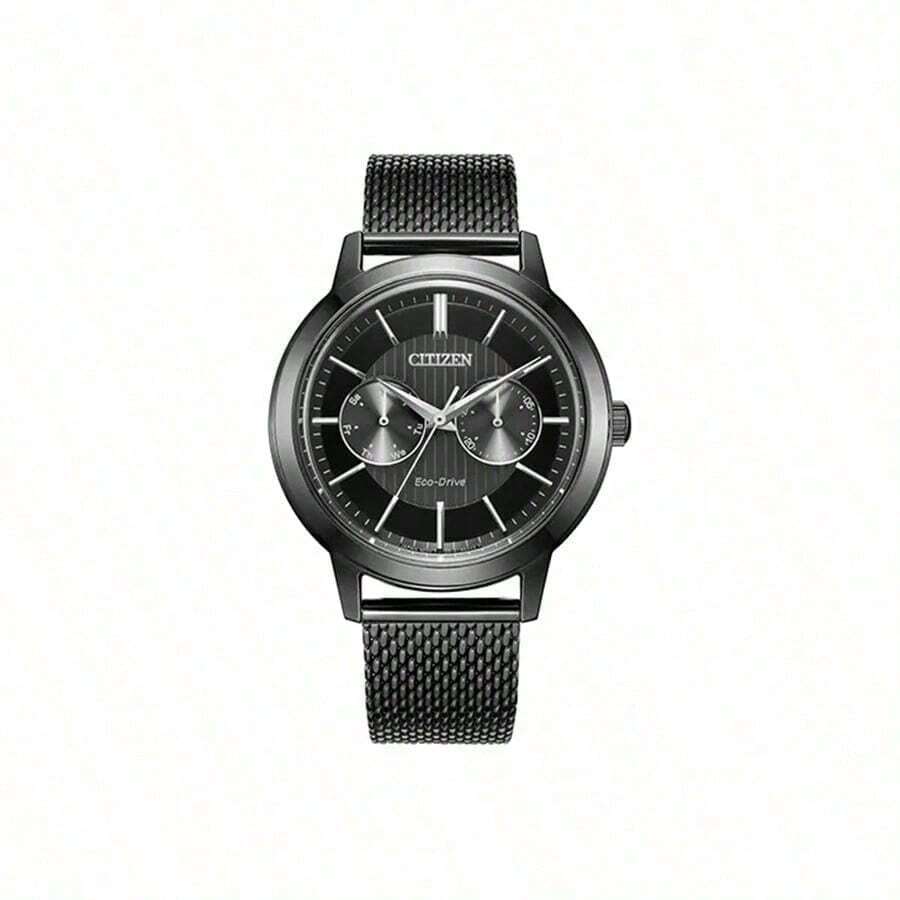 CITIZEN Men's Stainless Steel Mesh Strap Watch, Black, Minimalist Multi-Function Date Display, Business Casual Everyday Wear - Black - View 1