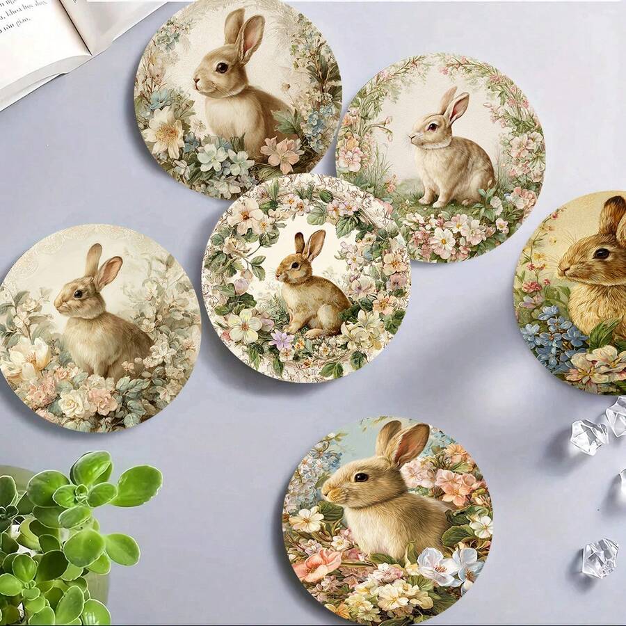 1 Set/4 Stücke/6 Stücke/300 Stücke Osterhasen- und Blumenmuster bedruckte Silicatonuntersetzer. Geeignet für Heimdekoration, Kaffeeshop, Nachmittagstee, Restaurantdekoration. Geeignet für Themenfeiern und tägliche Dekoration. Kann als Geschenk verwendet werden. - Verschiedenfarbig - Übersicht 1