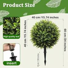 2 Pack Artificial Topiary Ball Tree With Ground Spikes,4\ Outdoor UV Resistant Faux Boxwood Topiary Bush,Outside Fake Shrub Bushes Potted Plants For Porch, Garden, Front Door,Indoor Spring Decor - 格林 - 查看 6