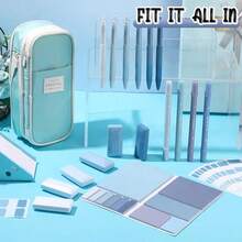 Pastel Aesthetic Pencil Case Set With Cute Pencil Case, Highlighters, Gel Pens, Mechanical Pencils - Assorted Colors, Durable Plastic, Ideal For Office & College Essentials, Stationery Supplies, Pencil Case Pouch, School Supplies, Playful Design, Quality Stationery - 綠色 - 查看 3