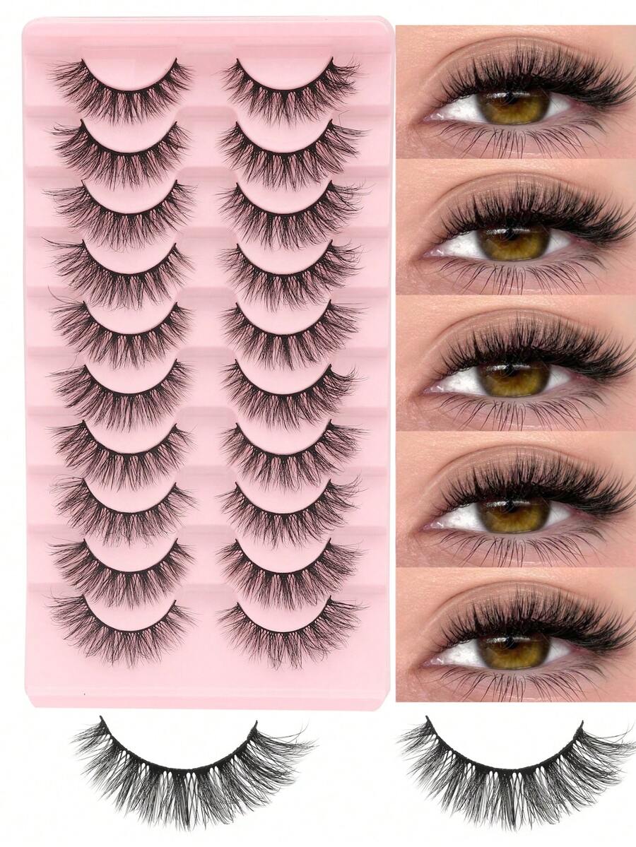 10 Pairs Thick 3D Multi-Layer DD Curly Russian Volume False Eyelashes, High Curl Degree, Dense & Bold Whole Piece Eyelash Extensions - russian strip lashes - View 1
