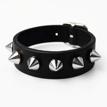 Black Bracelet With Spikes – Unisex Punk Style - 黑色 - 查看 5