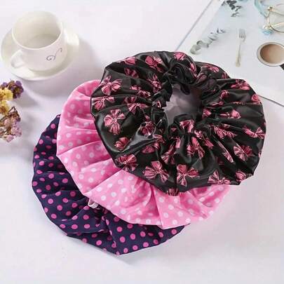 1/3 Piecesdouble-Layer High-Quality Shower Cap With Floral Polka Dot Print - Chiffon Outer Layer And High-Quality Inner Lining, Fashionable Bathing Accessory Suitable For Both Men And Women, Suitable For Damp Environments | Elegant Shower Cap | Comfortable Fit, Bathing Accessory