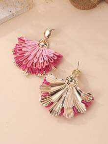 1 Paar handgefertigte Ohrringe mit Gradienten-Farbverlauf in Pfauenschwanz-Blumenform, einzigartiges Design, geeignet für Partys, Urlaub und den täglichen Gebrauch - Heißes Pink - Übersicht 3