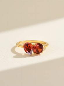 925 Sterling Silver Ring, Staggered Dual Stone Design, Versatile Daily Wear For Women, Stackable, Romantic Valentine's Day Gift - Yellow Gold - View 3