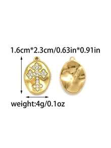 1pc/Pack Stainless Steel Rhinestone Cross Shaped Accessory, Design - Gold - View 10