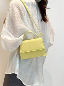 Fashionable Solid Color Handbag, Casual Flap Small Square Bag, Handheld Casual Bag, Commuter Bag, New Spring/Summer One Shoulder Crossbody Bag For Women, Yellow - Yellow - View 5