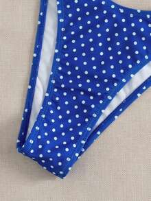 新款性感时尚低领波点印花两件式比基尼套装，女士沙滩/泳装度假夏季 - 寶藍色 - 查看 8