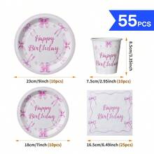 Bộ đĩa, khăn ăn và cốc dùng một lần màu hồng hình trái tim và nơ, phục vụ 10 người, đồ dùng tiệc bằng giấy dùng một lần phù hợp cho sinh nhật, đám cưới, tiệc tùng, dã ngoại gia đình. - Nhiều màu - Xem 2