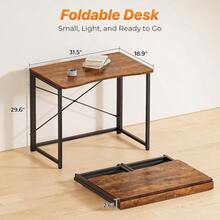Folding Desk For Small Spaces, 31.5 Inch Foldable Computer Table, For Home Office, Study, Bedroom, Dorm, Space Saving, Small Writing Work Office Computer Desk, Easy To Fold, Rustic Brown - Rustic Brown - 查看 3
