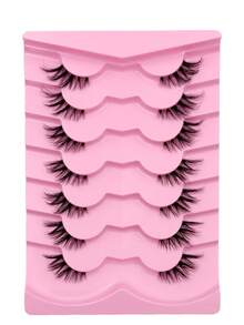 Rikuaild 7对半条假睫毛，透明带，自然妆效，猫眼交叉蓬松款，适合旅行、度假、海滩，可作礼物 - 半眼睫毛 - 查看 6