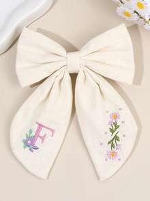 1件女孩26字母白色布藝蝴蝶結髮夾，花卉刺繡髮飾，優雅兒童髮飾，適合日常配戴、派對禮物 - 彩色 - 查看 26