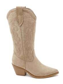 Bottes Western en Suède à Broderies Arabesques - 卡其色 - 查看 3