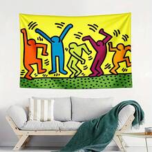 1pc Bedroom Decor Keith Haring Colorful Figures Dancing On Green Ground Tapestry, Decorative Wall Hanging Tapestry For Bedroom, Lotus Spiritual Tapestry, Beach Mat, College Dorm Home Decor Hanging Cloth Gifts Birthday Graduation - 1PC - Xem 2