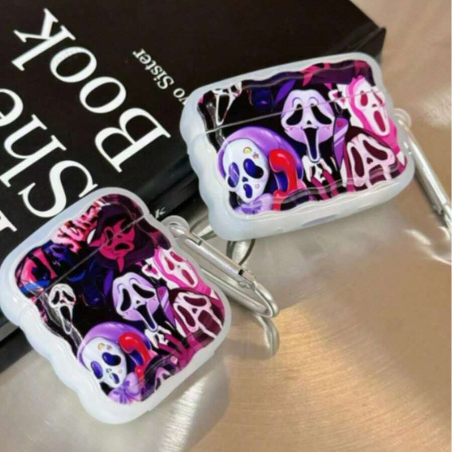 Ghost Skeleton Style Earphone Case, Solid Black Earphone Protective Cover, Compatible With Apple Bluetooth Earphones, Anti-Drop Case - Black - View 1