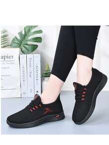 Spring/Summer New Middle-Aged & Elderly Athletic Comfortable Casual Shoes, Sports Mommy Shoes For Office - black red - View 5