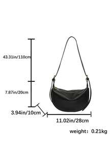 Women's Leather Dumpling Bag, PU Leather Saddle Shoulder Bag, Solid Color, Daily Commute Bag With Adjustable Strap - Black - View 4