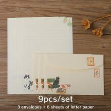 9pcs A5 Creative Chinese Style Cute Cat Theme Stationery Paper, Elegant Western-Style Envelopes - Rectangle - View 8