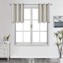 两片式窗帘套装，米色窗帘，星形镂空图案窗帘，可遮光，纯色窗帘，适合卧室遮光，纯色带蕾丝薄纱双层装饰窗帘，适合女孩房、客厅。 - 米色 - 查看 18