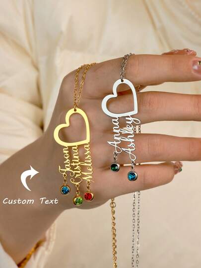1 PC Custom Heart Name Birthstone Vertical Hanging Name Necklace For Women Stainless Steel Gold Color Letter Necklace Personalized Birthday Wedding Couple Jewelry Gift