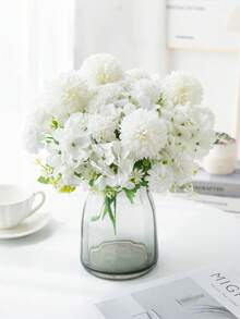 1件仿真花 - 丝质球菊花、绣球花、假植物，适用于家居、餐厅、客厅、户外花园装饰，母亲节礼物、生日礼物、毕业季礼物、婚礼季礼物 - 白色 - 查看 7