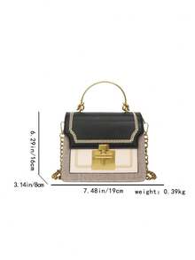 1pc Retro Color Block Patchwork Small Square Bag, Fashion Shoulder Bag With Chain Strap - Black - View 5