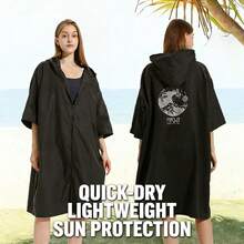 1pc Surf Robe, Changing Room, Bathrobe, Towel - Hooded Zip-Up Bathrobe, Suitable For Beach, Surfing, Swimming | 2 Front Pockets, Tropical Summer - Multicolor - View 10