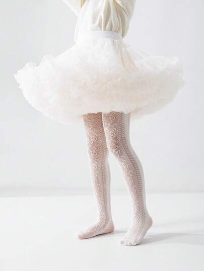 1 pieza Medias transparentes para mujer/niña pequeña, con decoración de patrón floral elegante, suaves y transpirables, ligeras y versátiles para rendimiento, fiesta, vacaciones, escuela, Día de San Valentín, uso diario