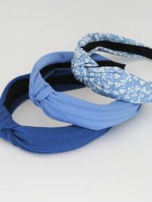 3pcs Blue Fabric Floral Solid Color Non-Slip Headbands, Curved Headbands, Fashion Hair Accessories, Suitable For Daily Wear, Outdoor Activities, Washing Face, Makeup, Can Be Used As Casual Hair Accessories, Hair Styling Tools, Beauty Accessories, Curling Accessories Hairband Hair Hoop - Blue - View 5