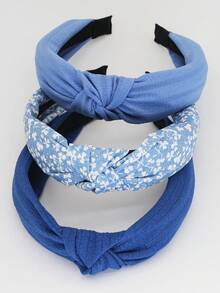 3pcs Blue Fabric Floral Solid Color Non-Slip Headbands, Curved Headbands, Fashion Hair Accessories, Suitable For Daily Wear, Outdoor Activities, Washing Face, Makeup, Can Be Used As Casual Hair Accessories, Hair Styling Tools, Beauty Accessories, Curling Accessories Hairband Hair Hoop - Blue - View 8
