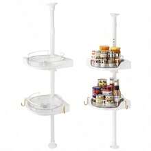 Organizador de especias de 2 niveles para esquina de cocina giratorio de 360° ajustable en altura y ahorro de espacio se adapta a espacios de encimera/gabinete para er el desorden de - Blanco - Ver 4