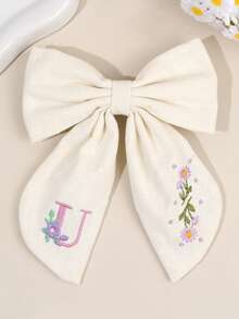 1件女孩26字母白色布藝蝴蝶結髮夾，花卉刺繡髮飾，優雅兒童髮飾，適合日常配戴、派對禮物 - 彩色 - 查看 12