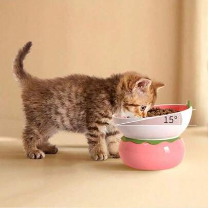 Cute Ceramic Raised Cat Bowl, Anti-Vomiting Neck-Protecting Pet Food Bowl, Slanted Ceramic Pet Bowl, Cat/Dog Food Bowl, Pet Supplies, Ceramic Cat Food Bowl, Slanted Rim Food & Water Bowl To Protect Neck