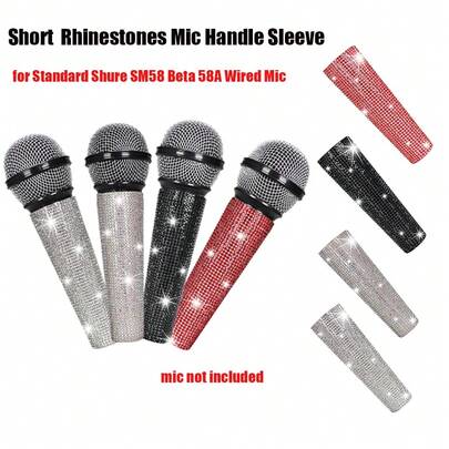 4 Colors Short Rhinestones Microphone Cover,Multi-Color Microphone Exterior Shell Cover Decorative,Rhinestones Mic Handle Sleeve,Personalized Mic Decorative Cover For Stage,Party,TV Show,Party Decoration (For SM58 Beta 58A Wired Microphone )