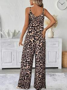 Women's Geometric Pattern Wide Leg Jumpsuit With Pockets, Comfortable & Flattering, Suitable For Daily, Commute, Casual, Shopping, Dating, Fashionable & Versatile Vacation Elegant Summer - Multicolor - View 4