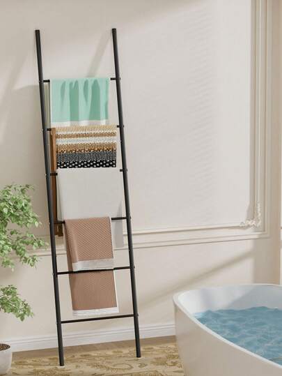 节省空间的梯形毛巾架 – 独立式浴室收纳架，可存放毛巾、浴袍和床单，坚固的金属框架，可在浴室和卧室中稳定存放。