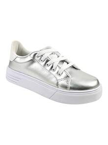 Tenis Casual Prata Feminino com Recortes Sneaker Macio Lançamento Original - Prata - Visão 3
